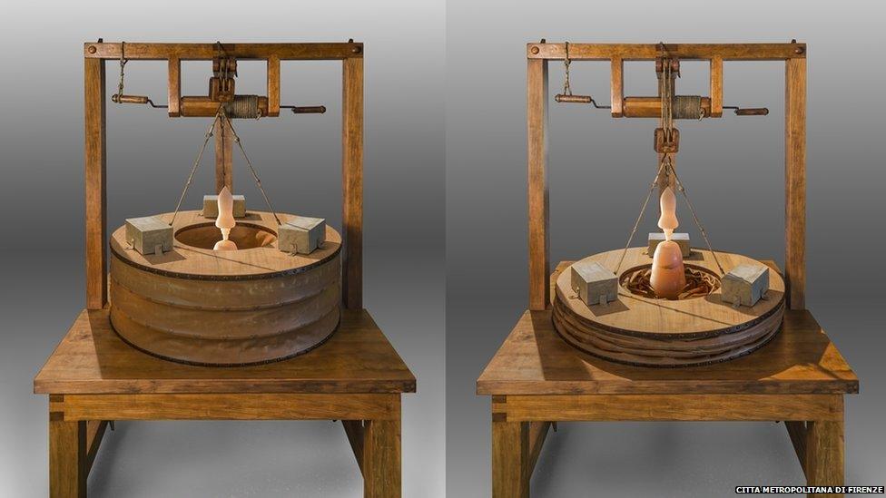 An image of the wooden model - on the left the bellows is expanded, and on the left it is compressed