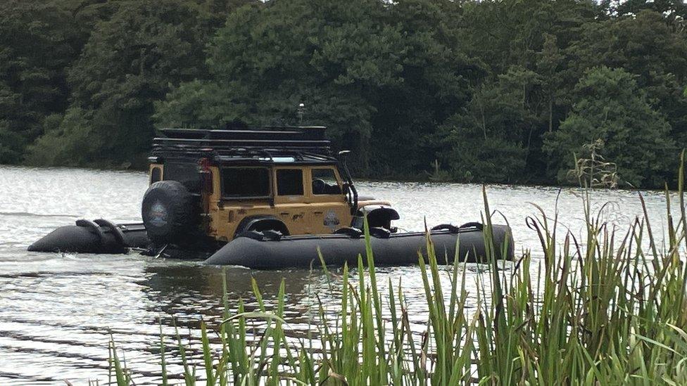 Amphibious Land Rover on Fritton Lake