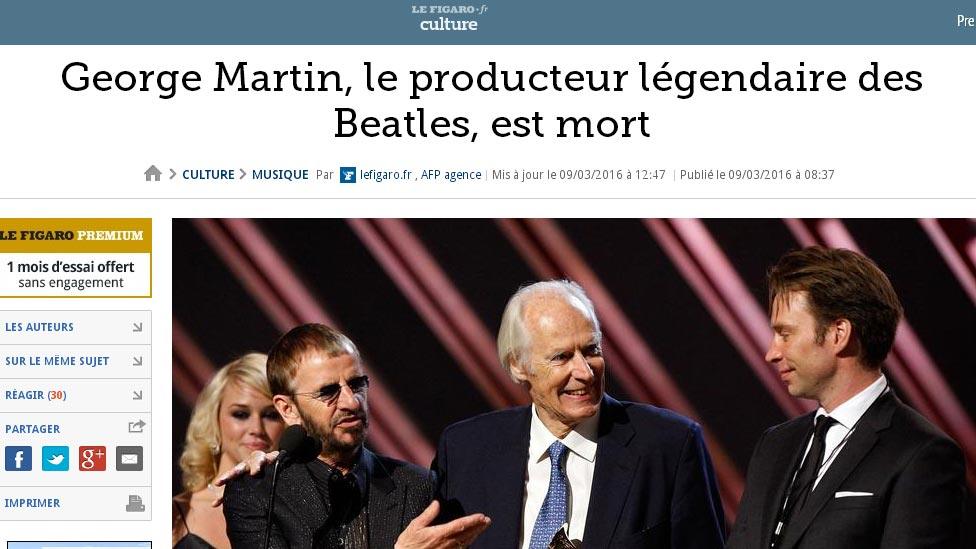 Screengrab of Culture section of website Le Figaro