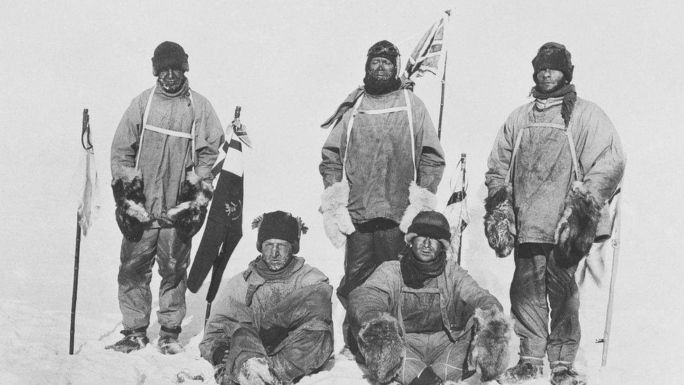 Lawrence Oates, Henry Bowers, Captain Scott, Edward Wilson and Edgar Evans on reaching the South Pole