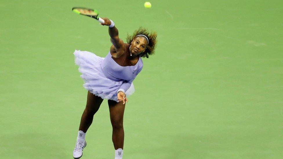 Serena Williams serves at the US Open