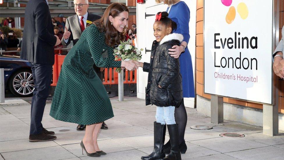 The Duchess of Cambridge being greeted at Evelina London