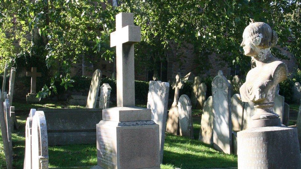 Graves in St Saviour's churchyard in the sunlight