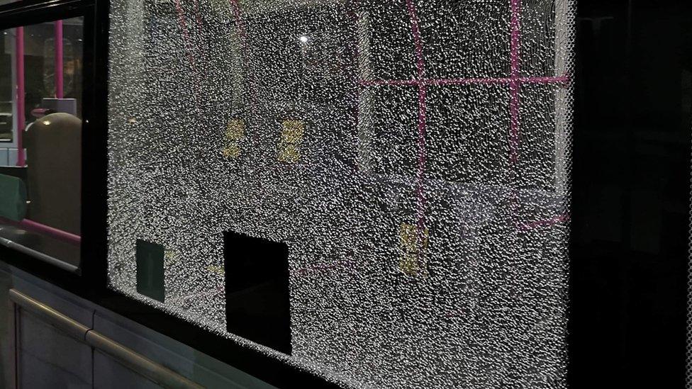 bus window damaged on 15.1.21