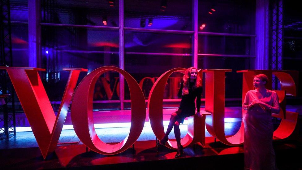 Vogue sign at the magazine's 20th annivesary in Russia