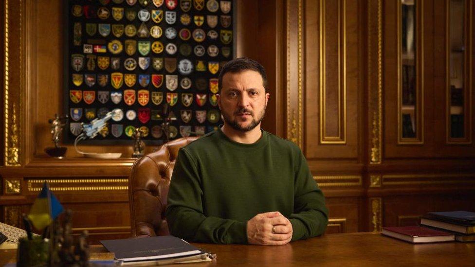 Ukraine's President Volodymyr Zelensky addresses Ukrainian people on the New Year's eve,