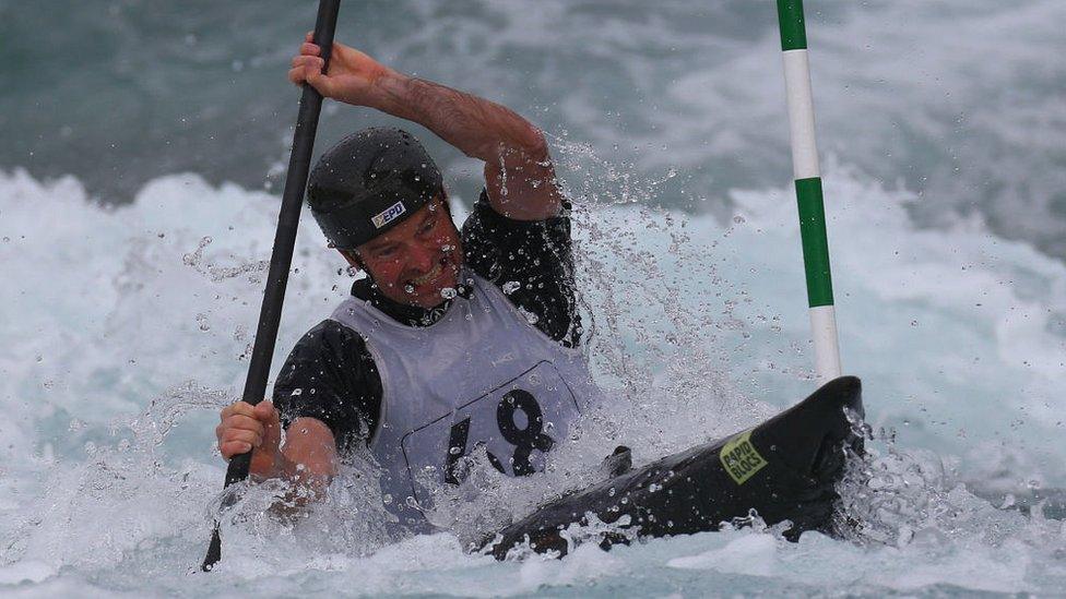 Andy Laird of Copeland CC Masters competes in Kayak (K1) Men during the British Canoeing 2017 British Open Slalom Championships at Lee Valley White Water Centre on September 16, 2017 in London