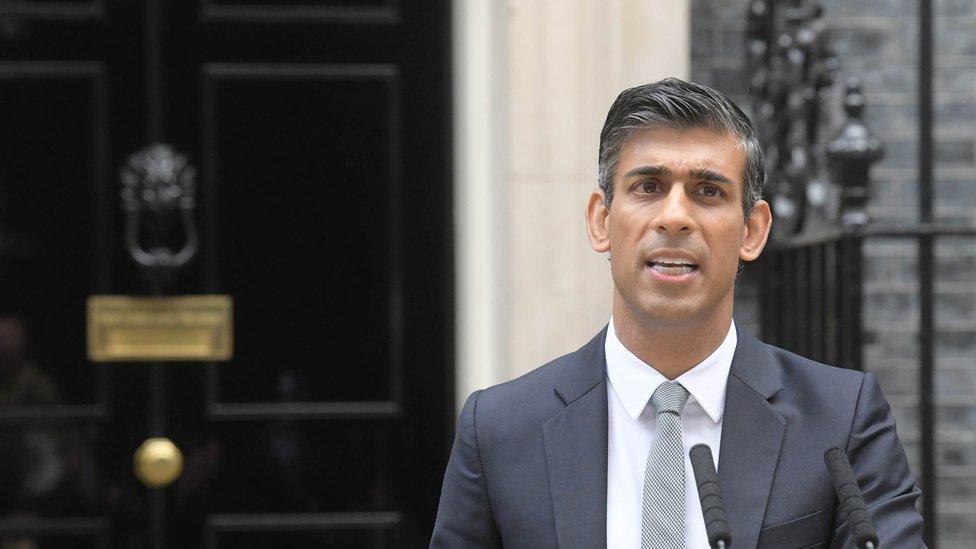 Rishi Sunak makes his first speech outside No 10 Downing Street, after he is officially recognised as the new UK prime minister, London, October 25, 2022.