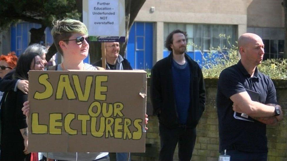 People protesting in front of Hull College