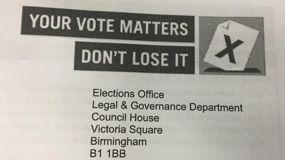 Birmingham Elections Office letter