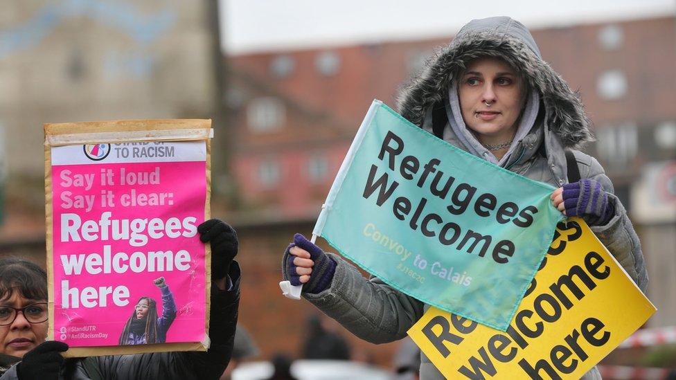 A protest in favour of welcoming asylum seekers in the UK