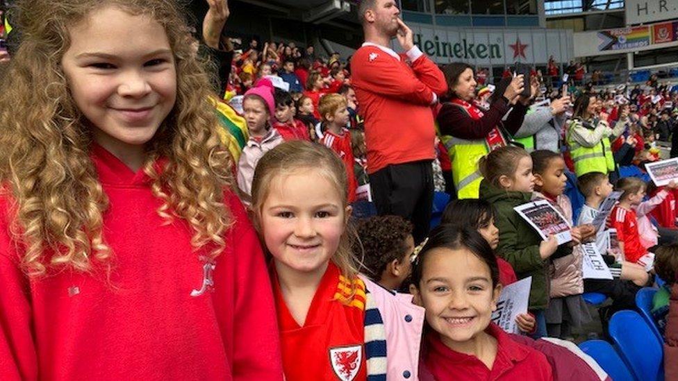 Ela, 10, Greta, six, and Ffion, six, of Ysgol Pwll Coch