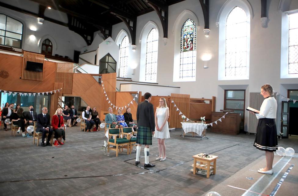 A wedding in a church hall