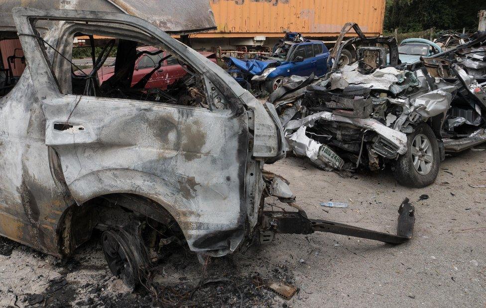 Still of the wreckage of the 2 January collision in Chonburi, Thailand