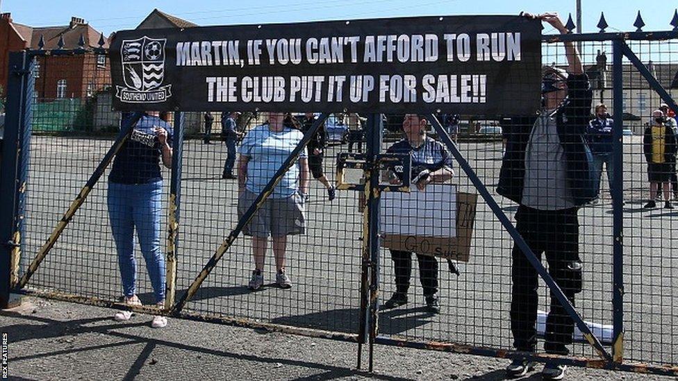 Southend fans protest against owner Ron Martin