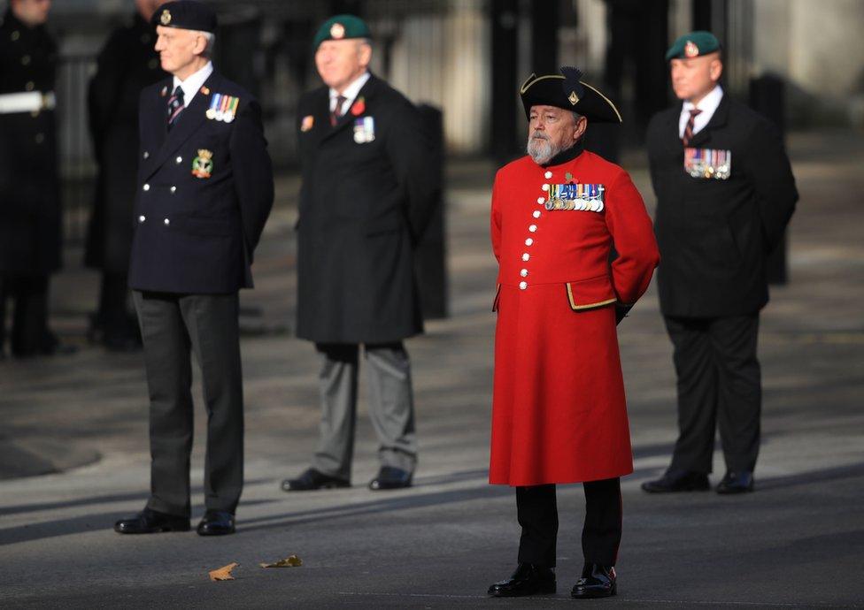 Veterans attend the Remembrance Sunday service at the Cenotaph, in Whitehall, London