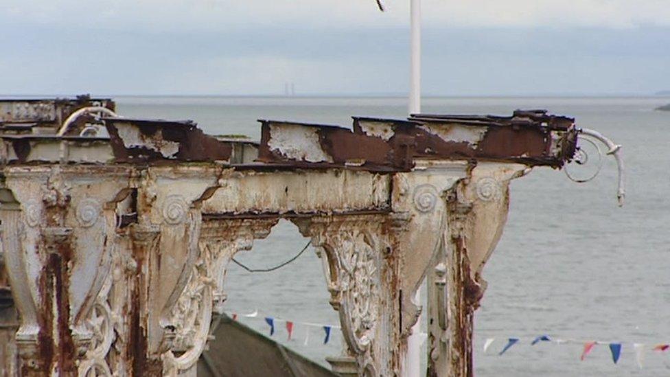 Old iron pillars at the pavilion