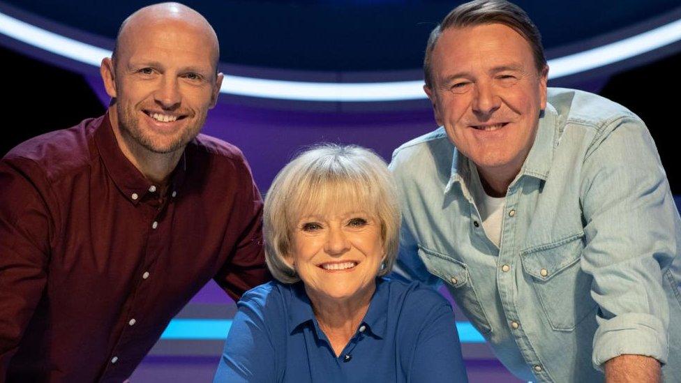 Matt Dawson, Sue Barker and Phil Tufnell in the Question of Sport studio