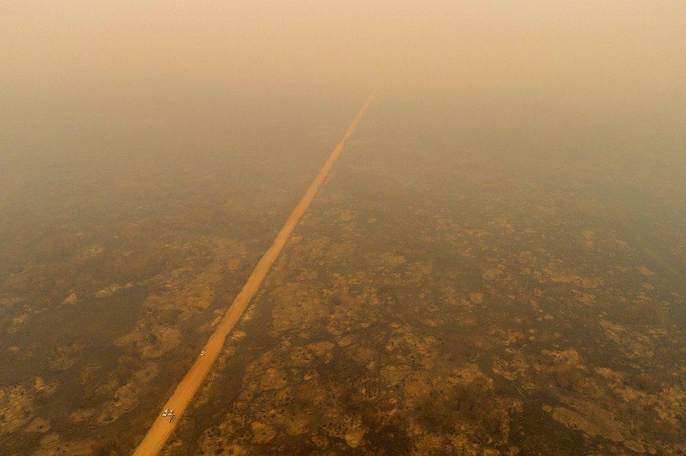 An aerial view of smoke over the Pantanal