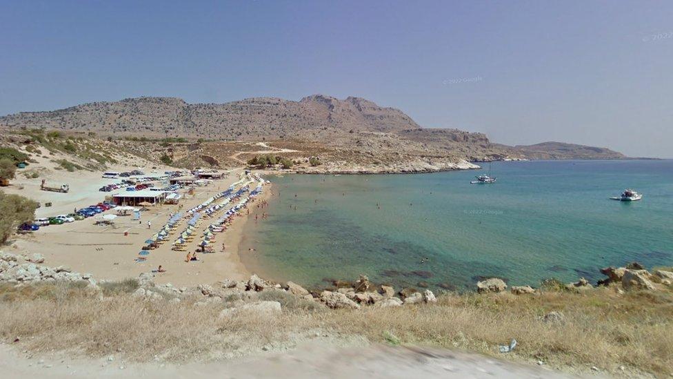 The beach at Agia Agathi, Rhodes, Greece