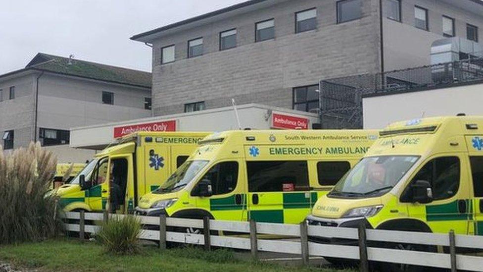 Ambulances waiting outside Royal Cornwall Hospital