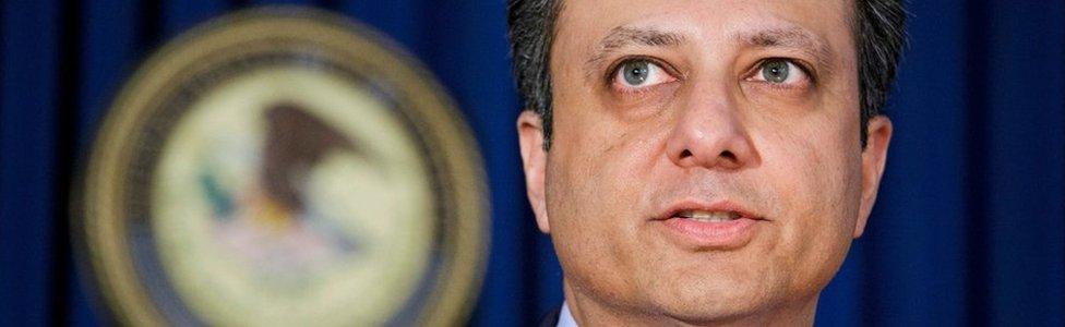 A file picture dated 18 May 2016 shows Preet Bharara, US Attorney of the Southern District of New York, speaks during a press conference in New York, New York, USA.