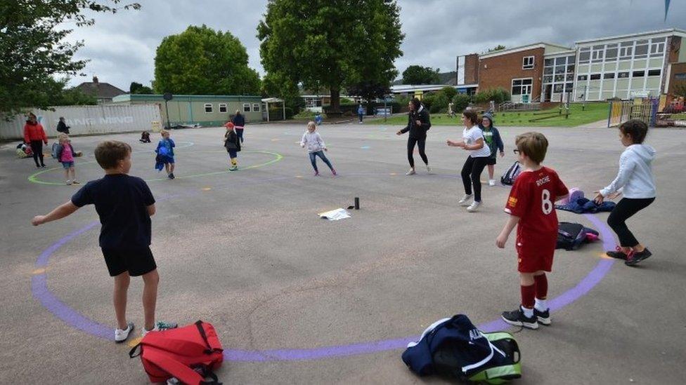 Pupils in the playground at a school in Cardiff