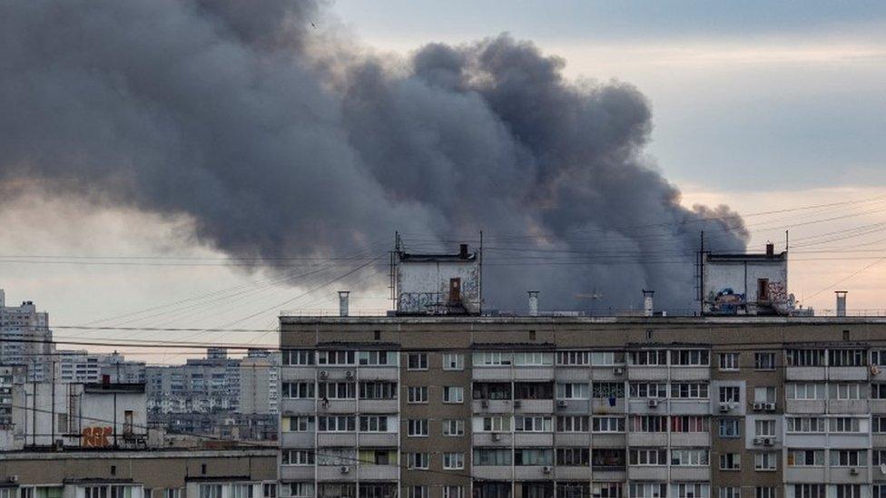 Smoke rises above Kyiv