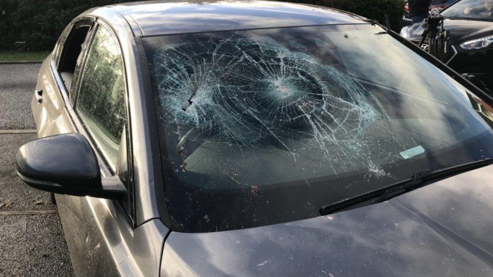 Car windscreen smashed