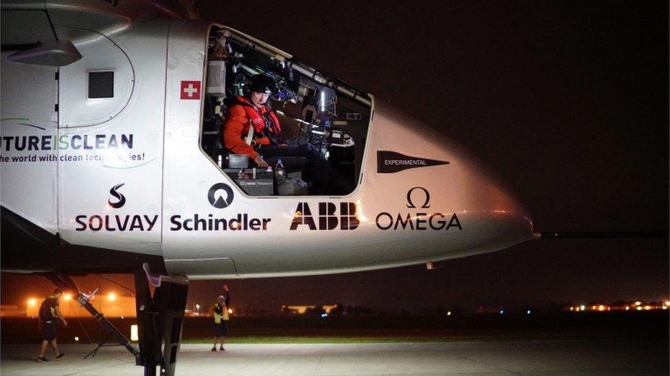 Andre Borschberg in the cockpit of Solar Impulse before take-off from Tulsa, OK 21 May 2016