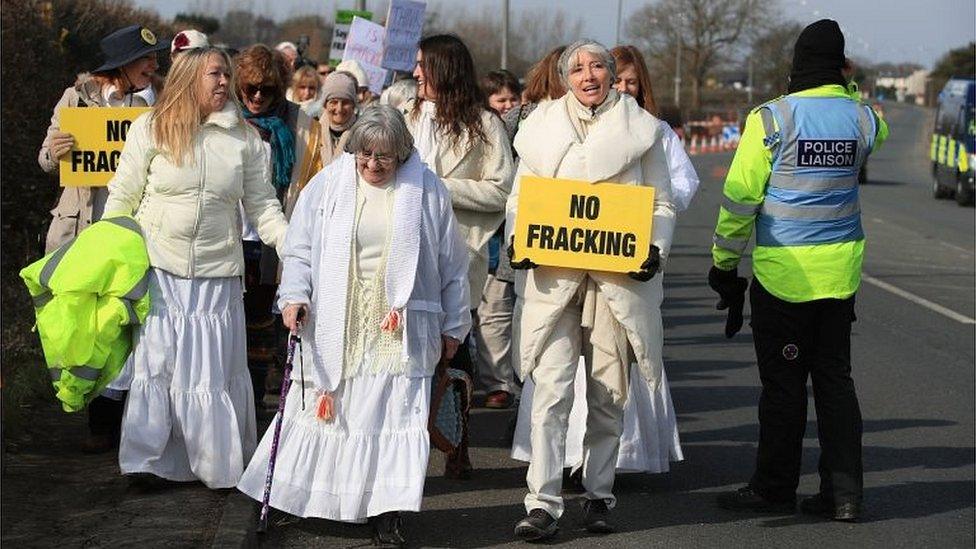 Protesters at Preston New Road