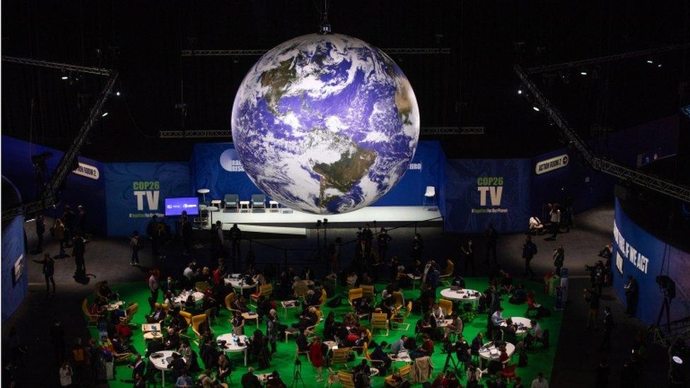 Attendees in the Blue Zone during the COP26 climate talks in in Glasgow