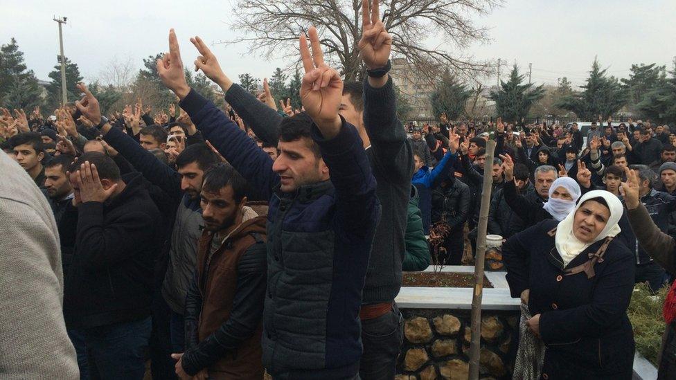 Crowd at a Kurdish funeral in south-east Turkey