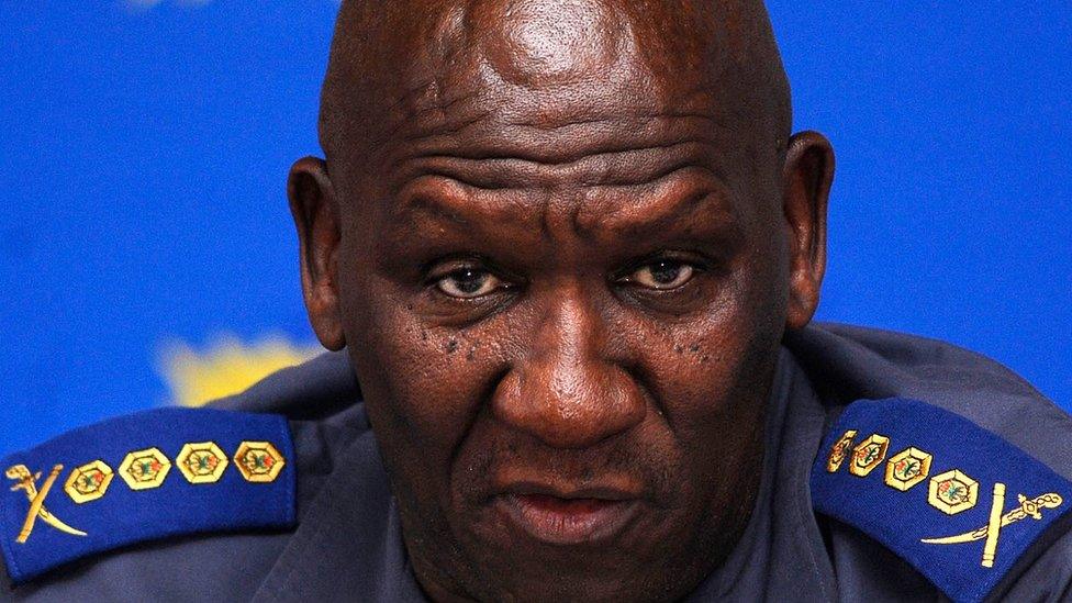 The National Commissioner of the South African Police Service, Bheki Cele, speaking at a news conference in 2010, before his suspension over corruption allegations in 2011 (file picture)