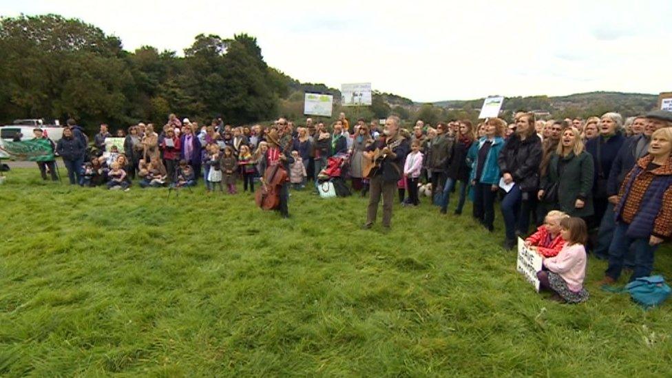 Protesters formed a choir to voice their opposition to the proposed park and ride on Bathampton Meadows