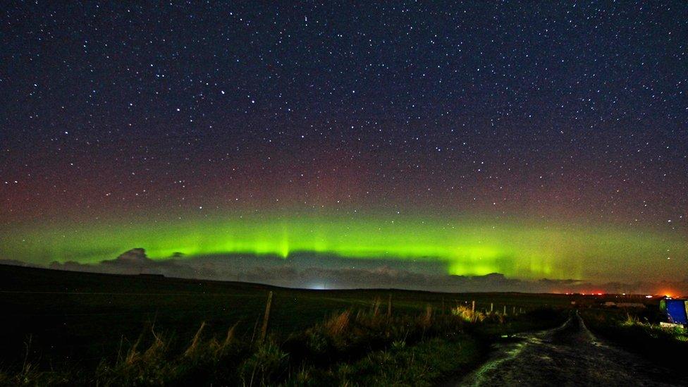 Aurora over shapinsay orkney by mervyn Rendall october 2020