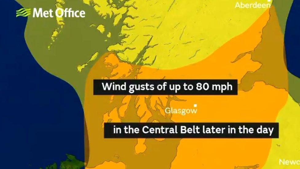 Met Office map showing amber weather warning