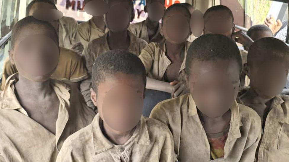 Some of the boys freed by kidnappers pictured in a bus, Nigeria - 24 March 2024