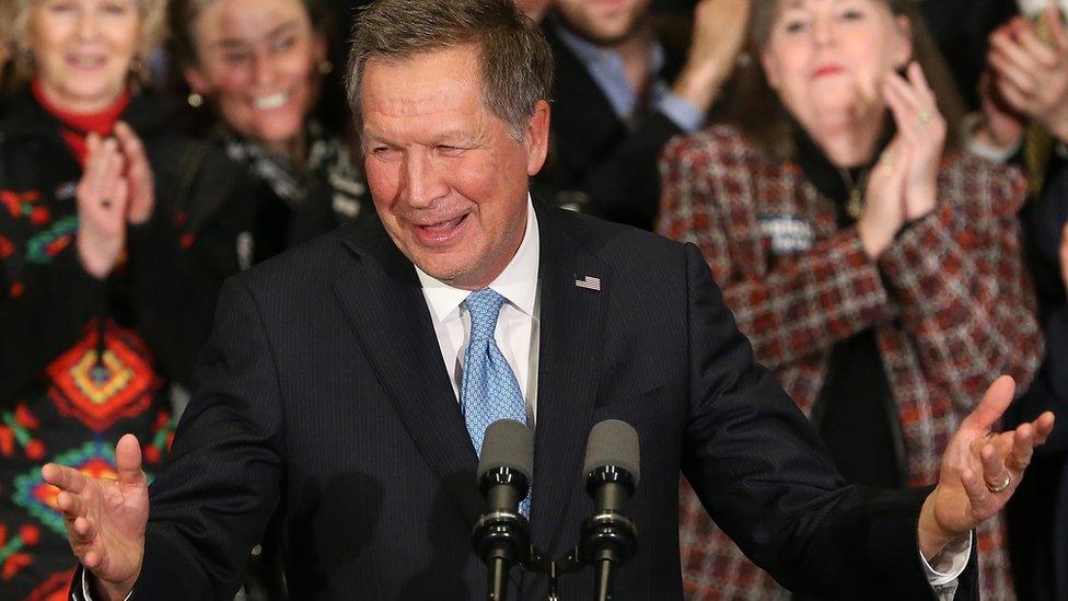 Republican presidential candidate Ohio Governor John Kasich speaks at a campaign gathering with supporters upon placing second place in the New Hampshire republican primary on February 9, 2016 in Concord, New Hampshire.