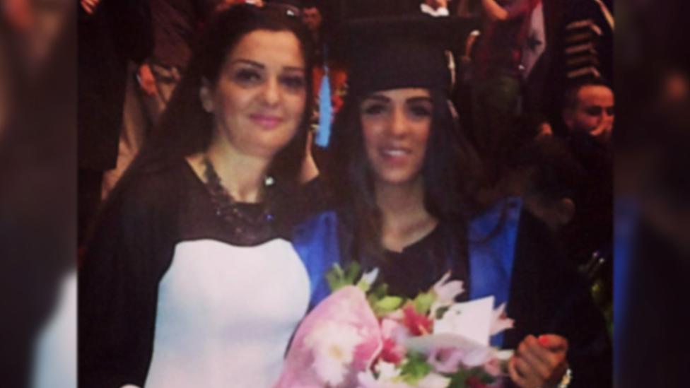 Hazar Almahmoud with her daughter Luna on the day Luna graduated from university in Syria