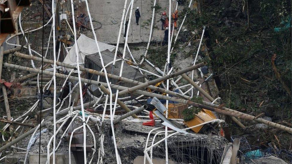 View of a bridge under construction that collapsed leaving dead and injured workers in Chirajara near Bogota, Colombia January 15, 2018