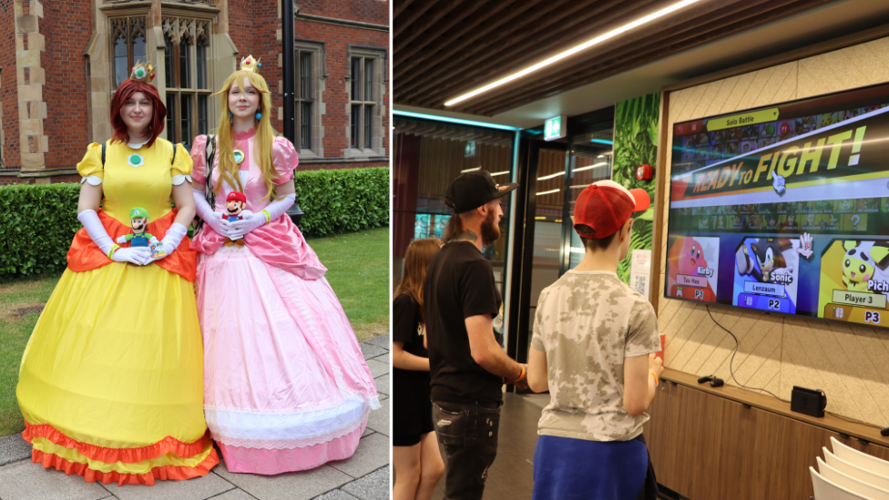 Mario princesses and boys playing video games