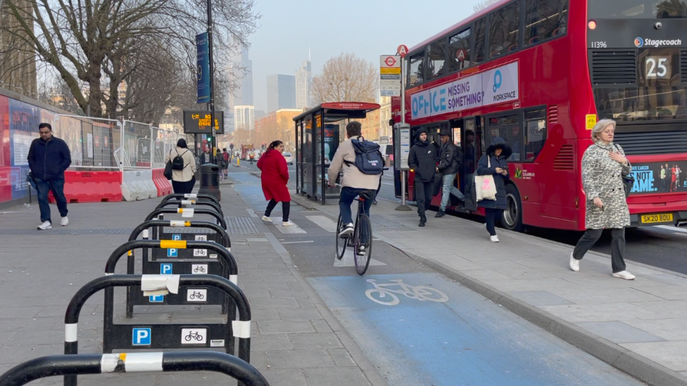 Floating bus stop in Whitechapel