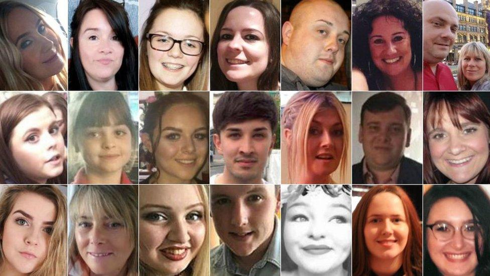 Top (left to right): Lisa Lees, Alison Howe, Georgina Callender, Kelly Brewster, John Atkinson, Jane Tweddle-Taylor, Marcin Klis, Angelika Klis - Middle (left to right): Courtney Boyle, Saffie Rose Roussos, Olivia Campbell, Martyn Hett, Michelle Kiss, Philip Tron, Elaine McIver - Bottom (left to right): Eilidh MacLeod, Wendy Fawell, Chloe Rutherford, Liam Curry, Sorrell Leczkowski, Megan Hurley, Nell Jones