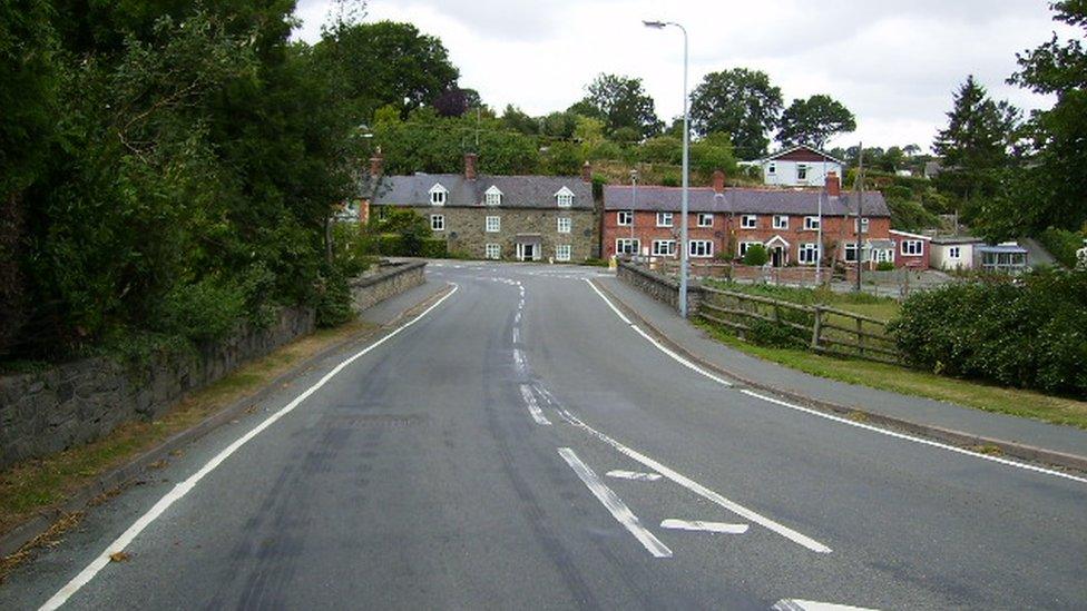 The A489 road in Churchstoke, Powys