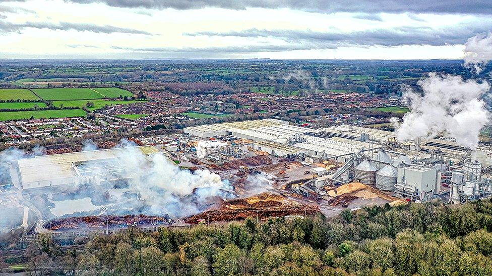 Aerial photo of factory fire