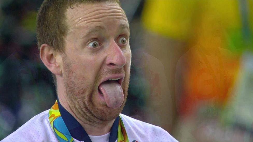 Bradley Wiggins sticks his tongue out