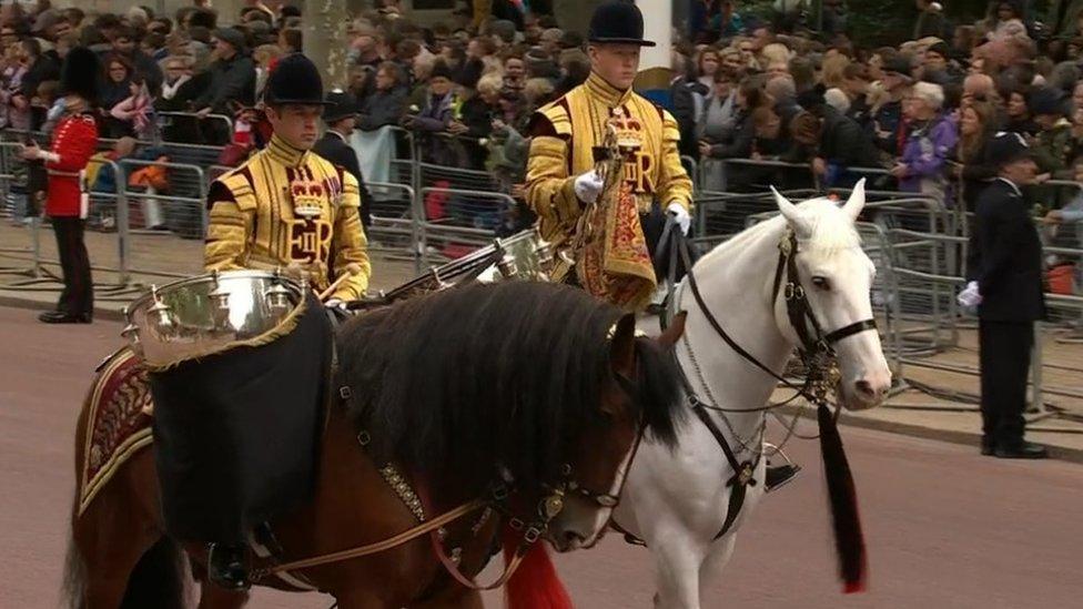 Apollo the Drum Horse with the State Trumpeter