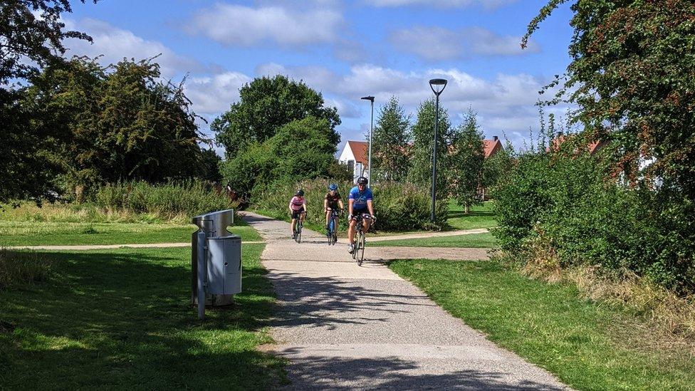 Cyclists on a path