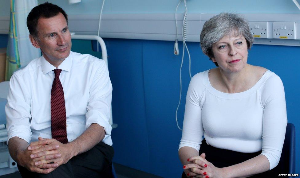 Jeremy Hunt and Theresa May visiting a hospital earlier this year